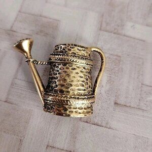 gold tone textured watering can brooch pin fashion jewelry by DS
